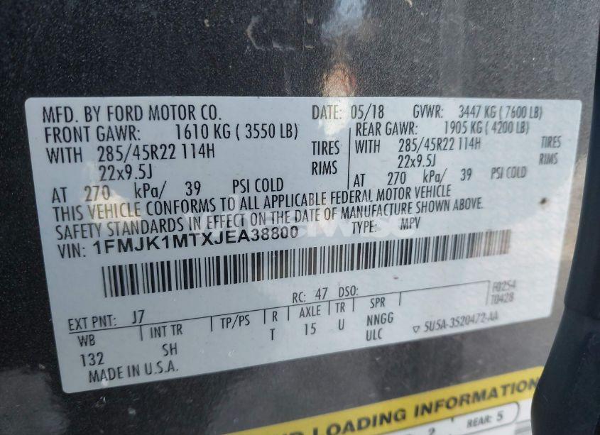 Photo 9 of 2018 Ford Expedition MAX PLATINUM (VIN 1FMJK1MTXJEA38800)