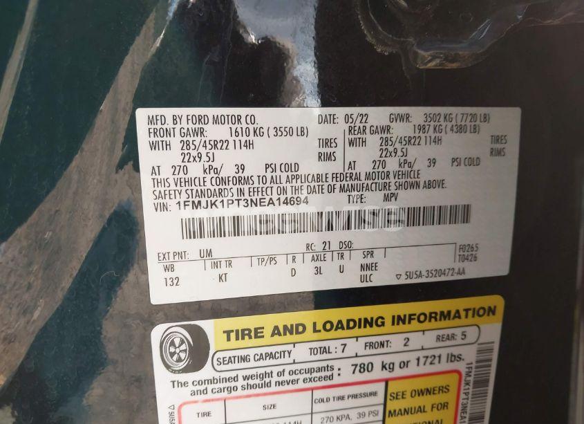 Photo 9 of 2022 Ford Expedition KING RANCH MAX (VIN 1FMJK1PT3NEA14694)