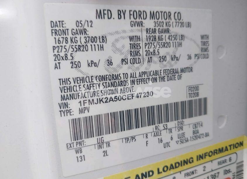 Photo 9 of 2012 Ford Expedition EL LIMITED (VIN 1FMJK2A50CEF47230)