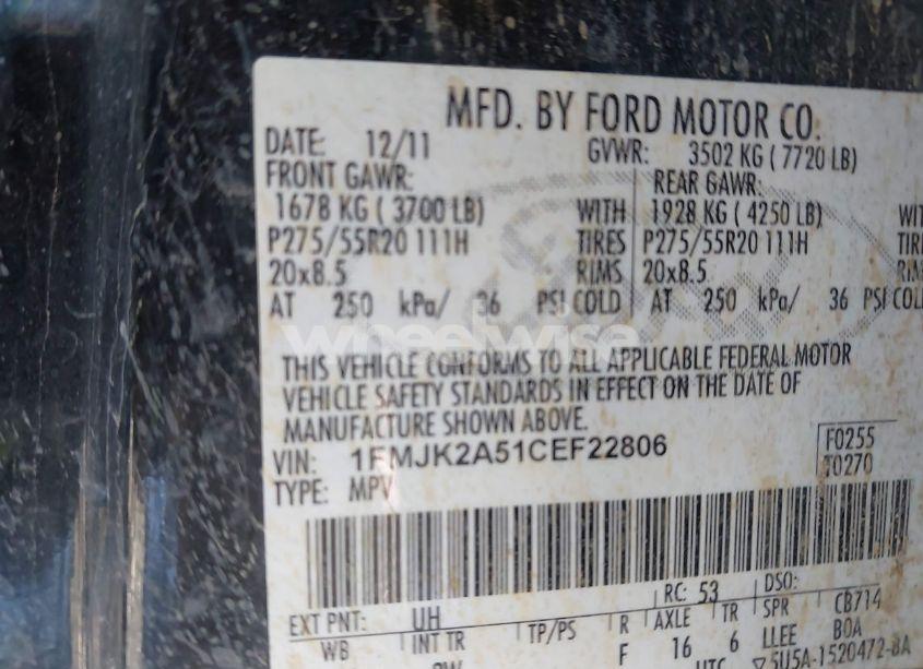 Photo 9 of 2012 Ford Expedition EL LIMITED (VIN 1FMJK2A51CEF22806)