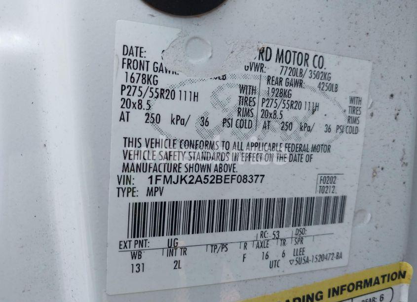 Photo 9 of 2011 Ford Expedition EL LIMITED (VIN 1FMJK2A52BEF08377)