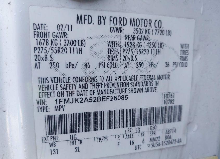 Photo 9 of 2011 Ford Expedition EL LIMITED (VIN 1FMJK2A52BEF26085)