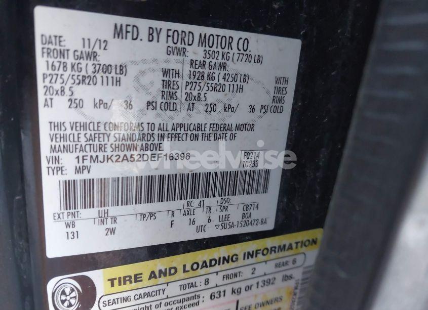 Photo 9 of 2013 Ford Expedition EL LIMITED (VIN 1FMJK2A52DEF16398)