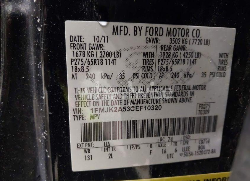 Photo 9 of 2012 Ford Expedition EL LIMITED (VIN 1FMJK2A53CEF10320)