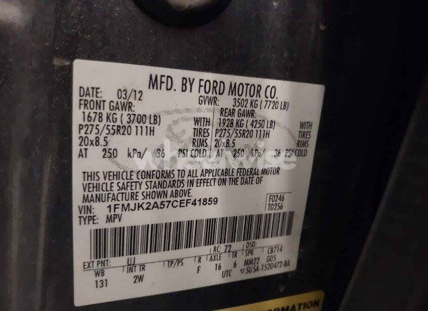 Photo 9 of 2012 Ford Expedition EL LIMITED (VIN 1FMJK2A57CEF41859)