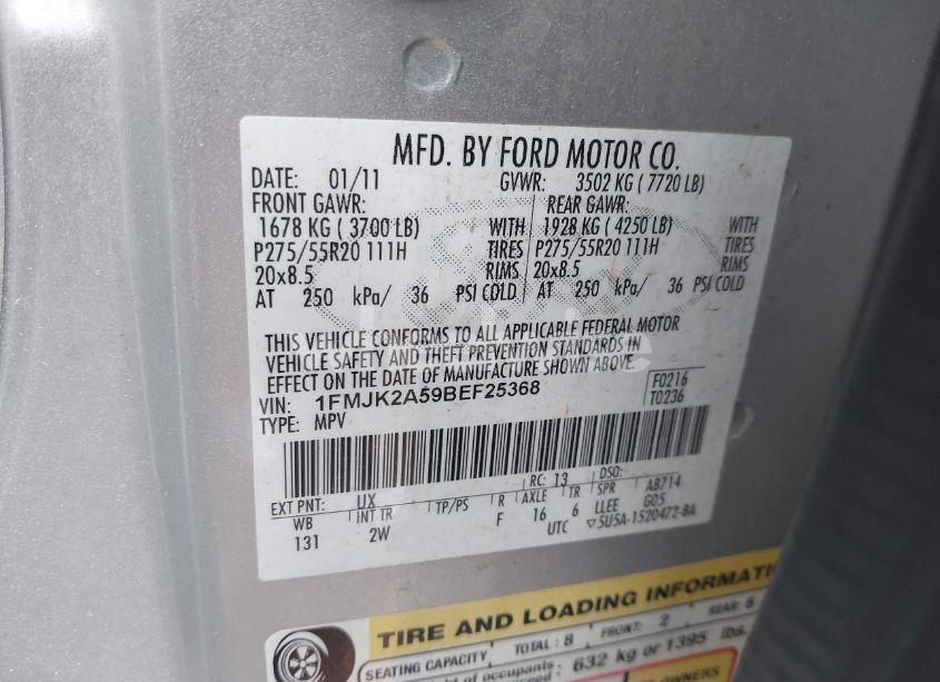 Photo 9 of 2011 Ford Expedition EL LIMITED (VIN 1FMJK2A59BEF25368)