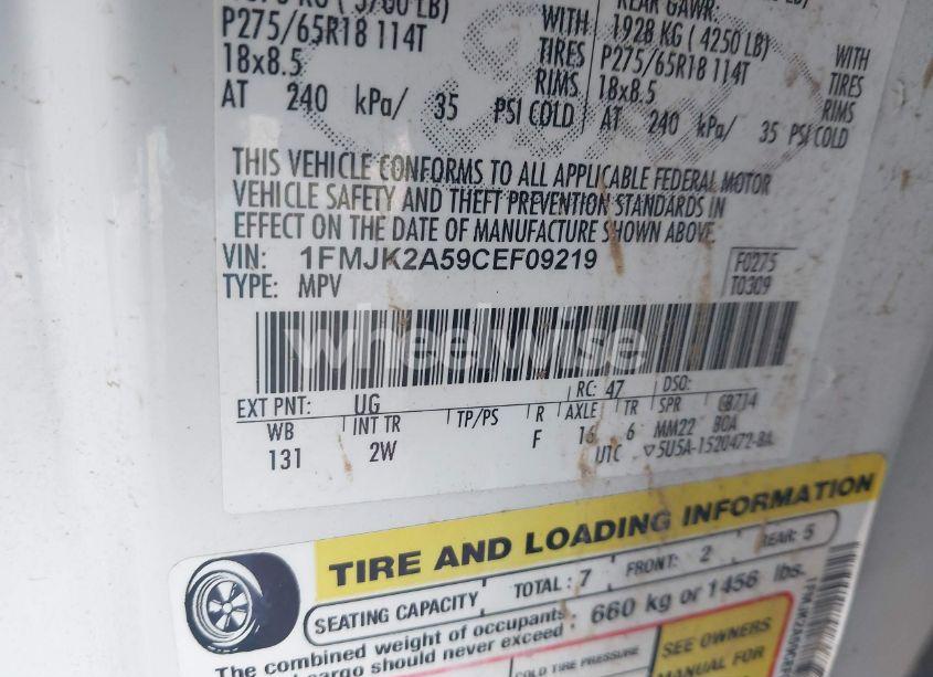 Photo 9 of 2012 Ford Expedition EL LIMITED (VIN 1FMJK2A59CEF09219)