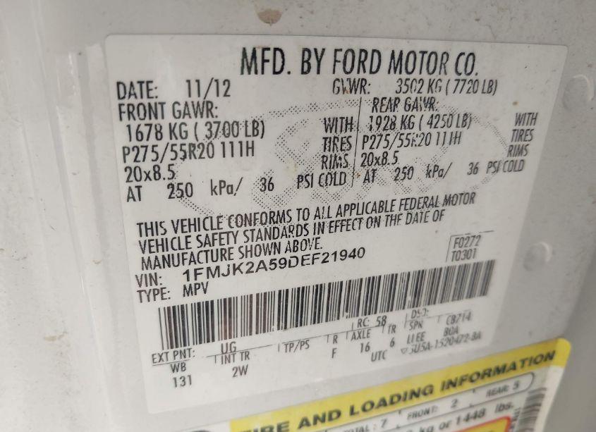 Photo 9 of 2013 Ford Expedition EL LIMITED (VIN 1FMJK2A59DEF21940)