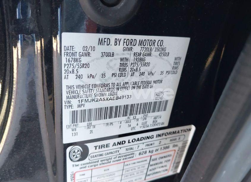 Photo 9 of 2010 Ford Expedition EL LIMITED (VIN 1FMJK2A5XAEB49133)