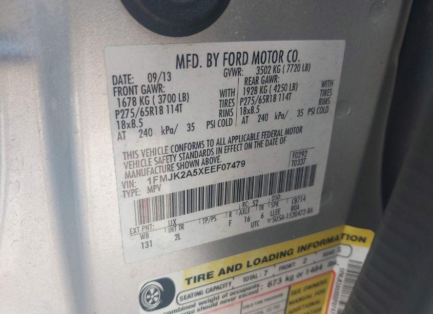 Photo 9 of 2014 Ford Expedition EL LIMITED (VIN 1FMJK2A5XEEF07479)