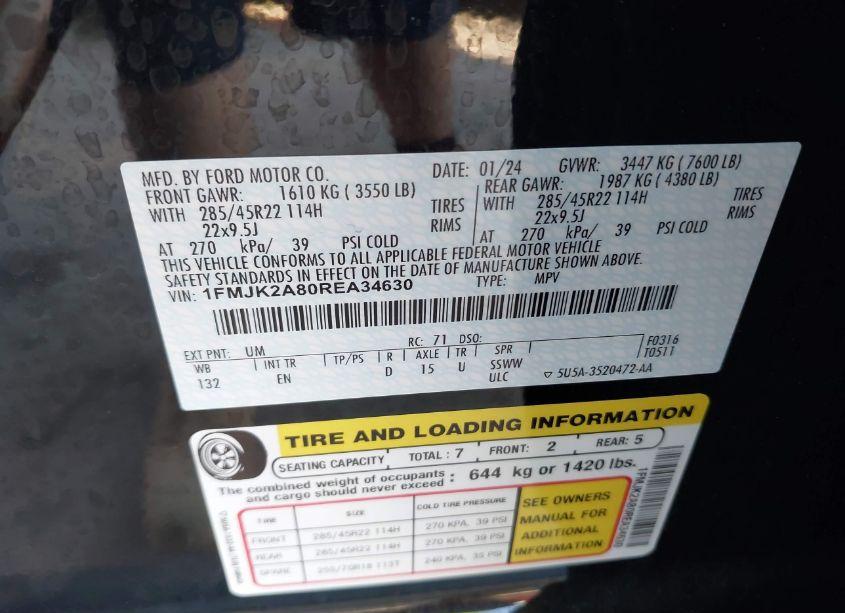 Photo 9 of 2024 Ford Expedition LIMITED MAX (VIN 1FMJK2A80REA34630)