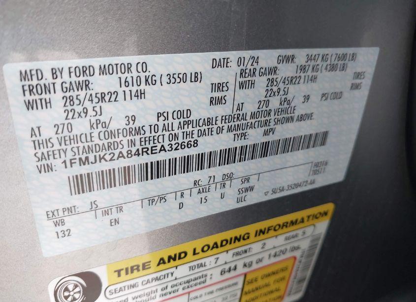 Photo 9 of 2024 Ford Expedition LIMITED MAX (VIN 1FMJK2A84REA32668)