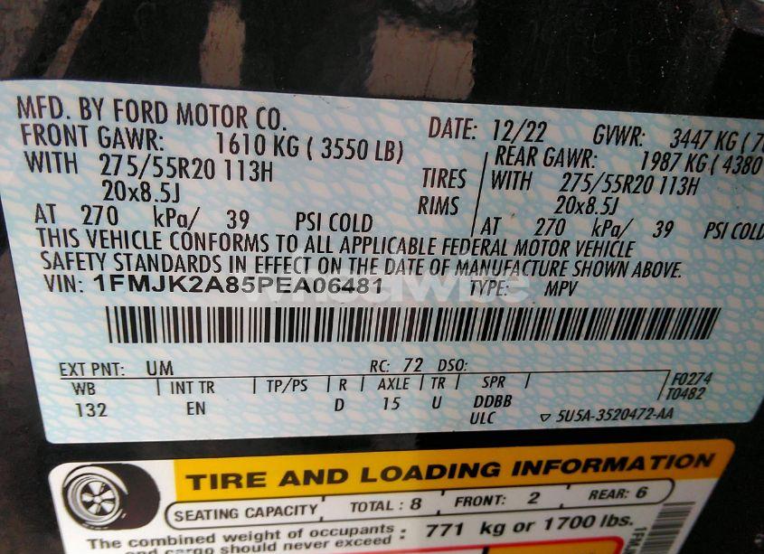 Photo 9 of 2023 Ford Expedition LIMITED MAX (VIN 1FMJK2A85PEA06481)