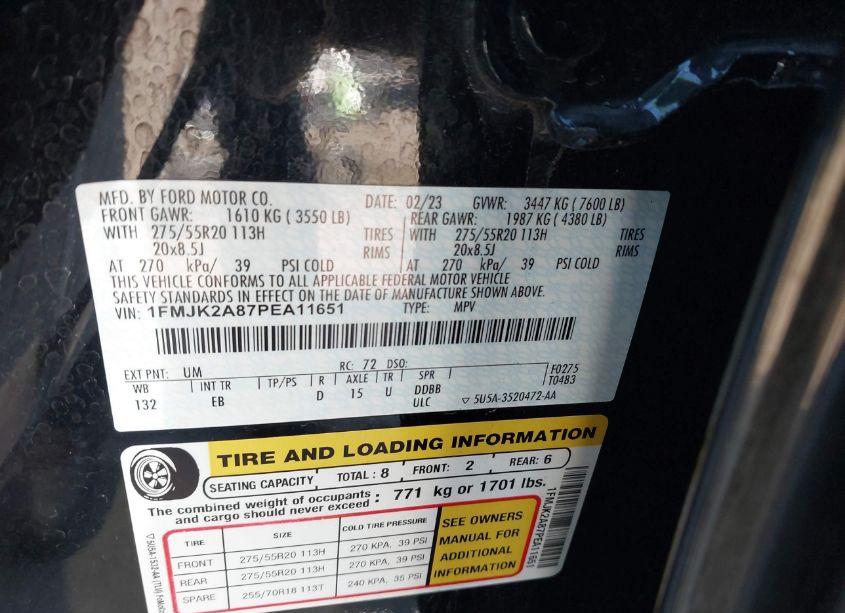 Photo 9 of 2023 Ford Expedition LIMITED MAX (VIN 1FMJK2A87PEA11651)