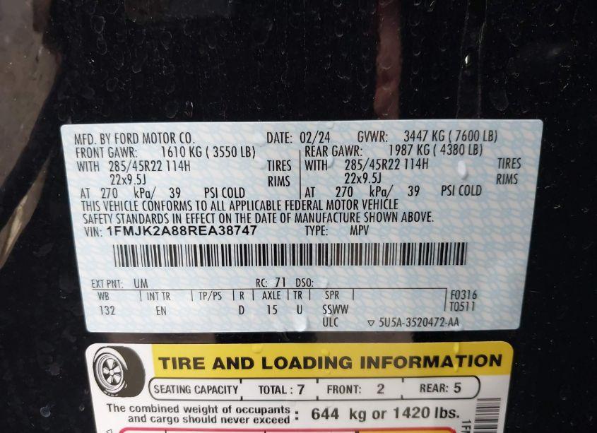 Photo 9 of 2024 Ford Expedition LIMITED MAX (VIN 1FMJK2A88REA38747)