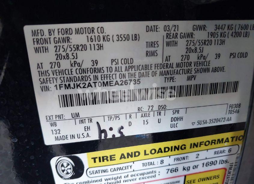 Photo 9 of 2021 Ford Expedition LIMITED MAX (VIN 1FMJK2AT0MEA26735)