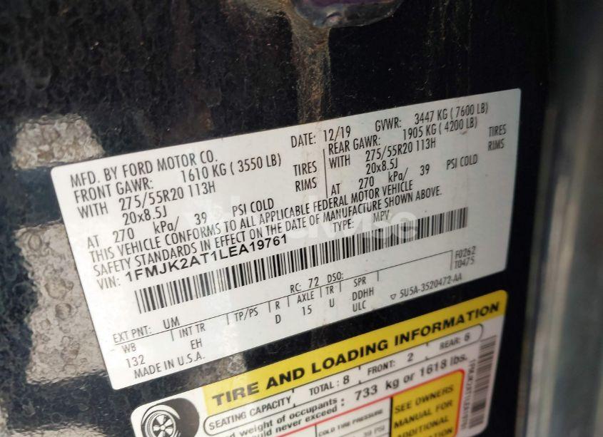 Photo 9 of 2020 Ford Expedition LIMITED MAX (VIN 1FMJK2AT1LEA19761)