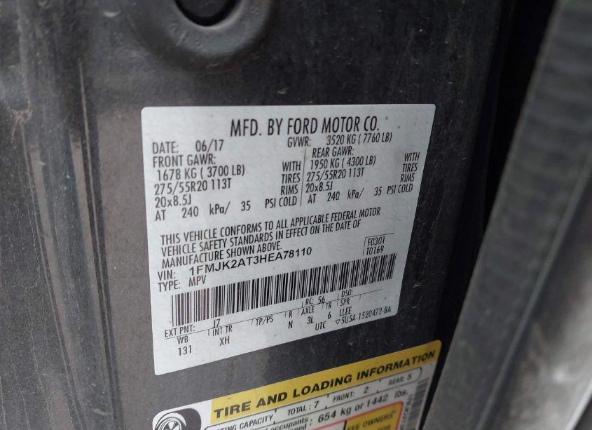 Photo 9 of 2017 Ford Expedition EL LIMITED (VIN 1FMJK2AT3HEA78110)