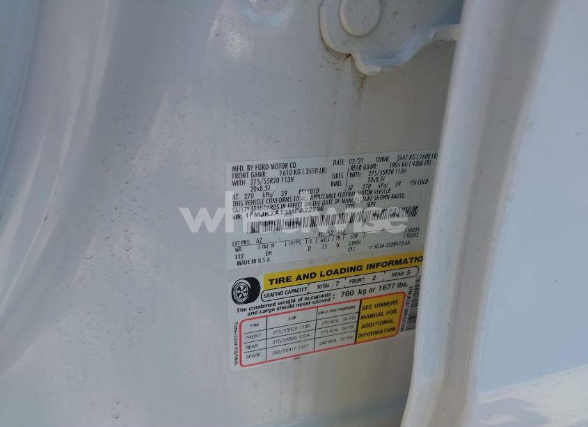 Photo 9 of 2021 Ford Expedition LIMITED MAX (VIN 1FMJK2AT3MEA22596)