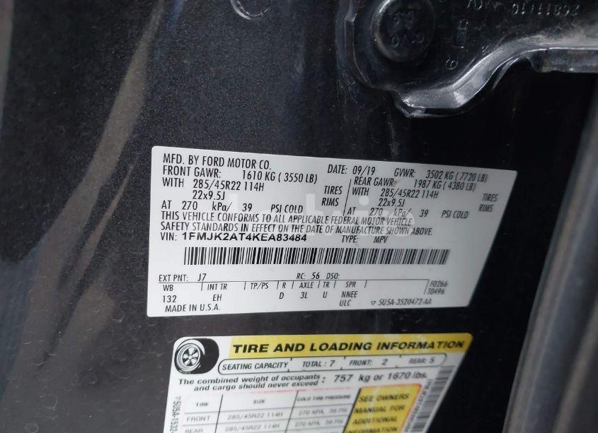 Photo 9 of 2019 Ford Expedition MAX LIMITED (VIN 1FMJK2AT4KEA83484)