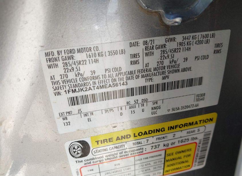 Photo 9 of 2021 Ford Expedition LIMITED MAX (VIN 1FMJK2AT4MEA56143)