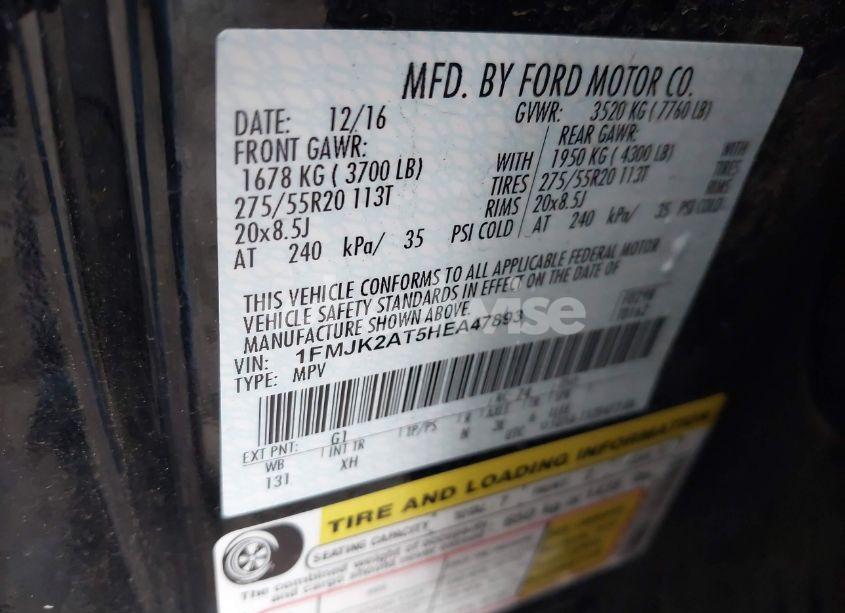 Photo 9 of 2017 Ford Expedition EL LIMITED (VIN 1FMJK2AT5HEA47893)