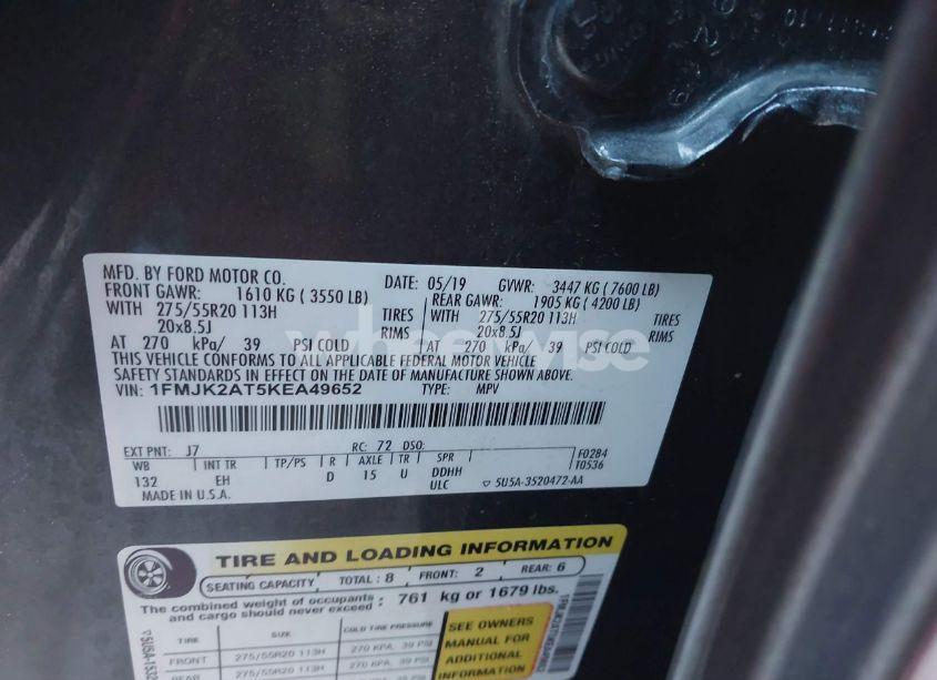 Photo 9 of 2019 Ford Expedition MAX LIMITED (VIN 1FMJK2AT5KEA49652)