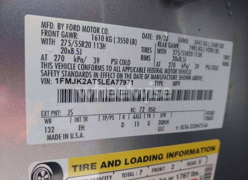 Photo 9 of 2020 Ford Expedition LIMITED MAX (VIN 1FMJK2AT5LEA77971)