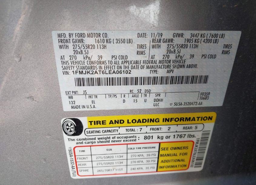 Photo 9 of 2020 Ford Expedition LIMITED MAX (VIN 1FMJK2AT6LEA06102)