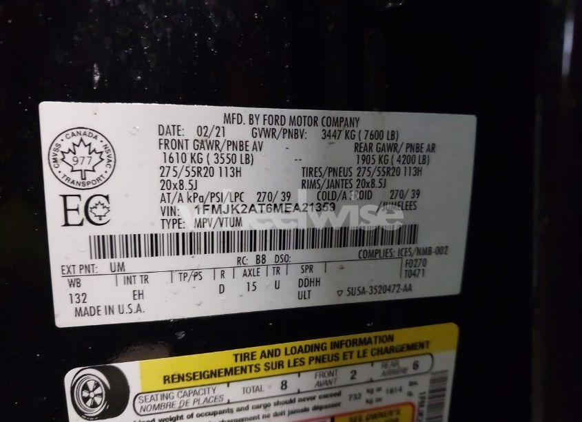 Photo 9 of 2021 Ford Expedition MAX LIMITED (VIN 1FMJK2AT6MEA21359)