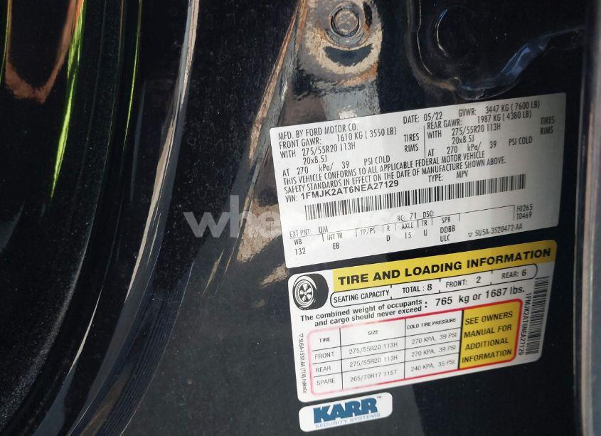 Photo 9 of 2022 Ford Expedition LIMITED MAX (VIN 1FMJK2AT6NEA27129)