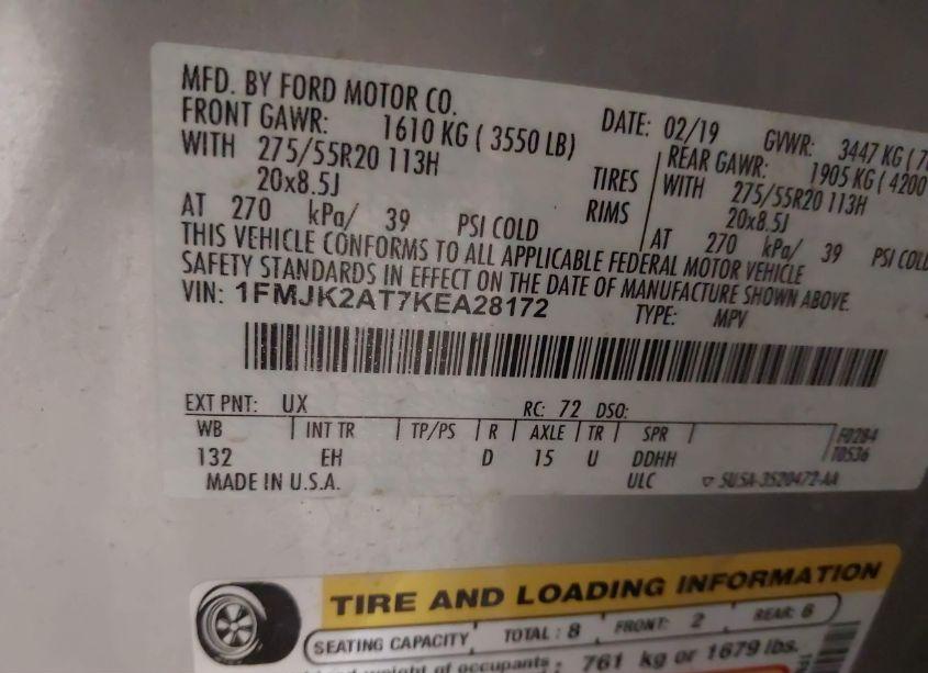 Photo 9 of 2019 Ford Expedition MAX LIMITED (VIN 1FMJK2AT7KEA28172)