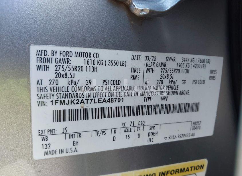 Photo 9 of 2020 Ford Expedition LIMITED MAX (VIN 1FMJK2AT7LEA48701)