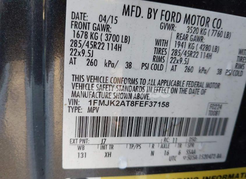 Photo 9 of 2015 Ford Expedition EL LIMITED (VIN 1FMJK2AT8FEF37158)