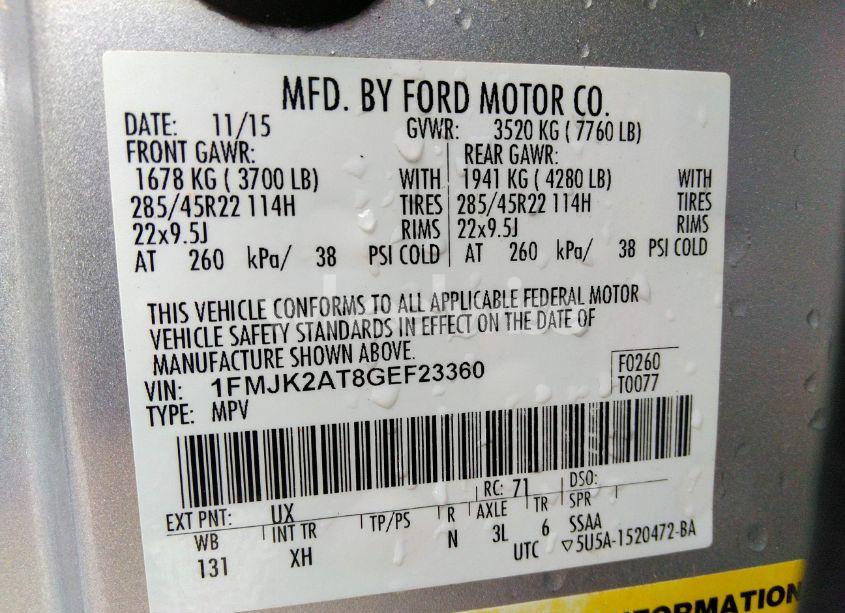 Photo 9 of 2016 Ford Expedition EL LIMITED (VIN 1FMJK2AT8GEF23360)