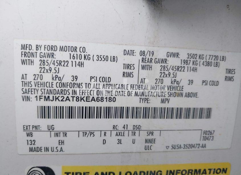 Photo 9 of 2019 Ford Expedition MAX LIMITED (VIN 1FMJK2AT8KEA68180)