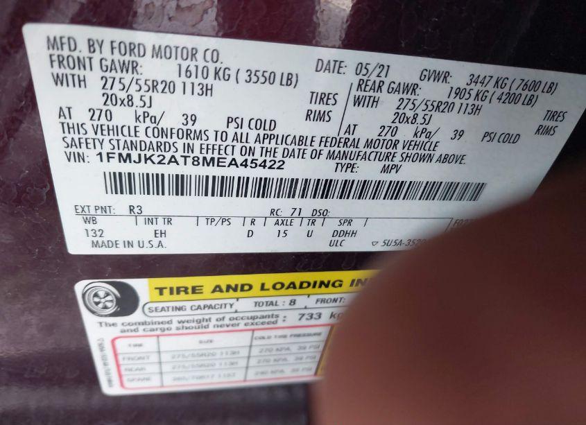 Photo 9 of 2021 Ford Expedition LIMITED MAX (VIN 1FMJK2AT8MEA45422)