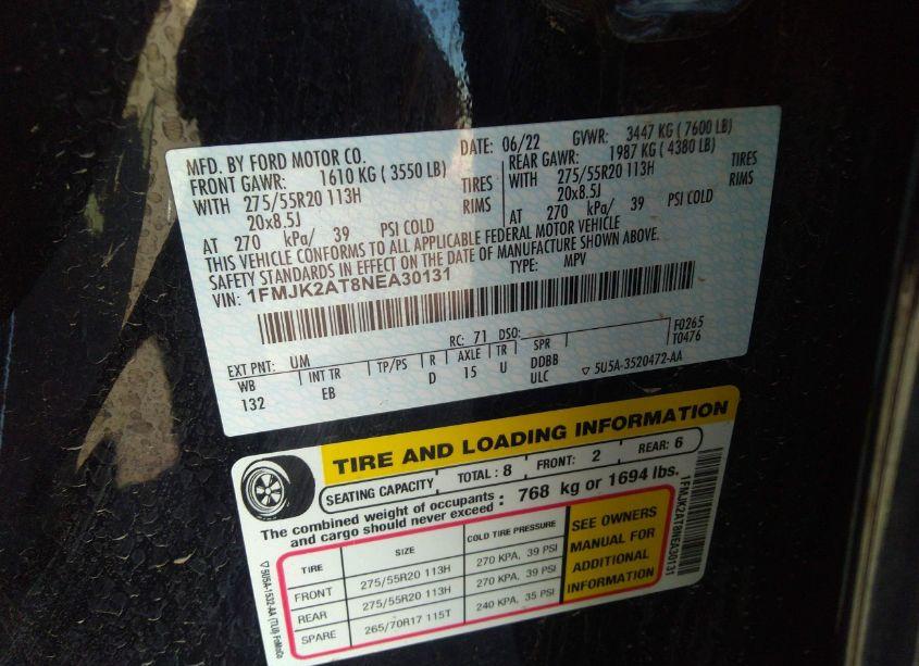 Photo 9 of 2022 Ford Expedition LIMITED MAX (VIN 1FMJK2AT8NEA30131)