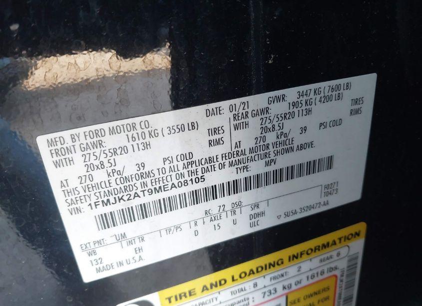 Photo 9 of 2021 Ford Expedition LIMITED MAX (VIN 1FMJK2AT9MEA08105)