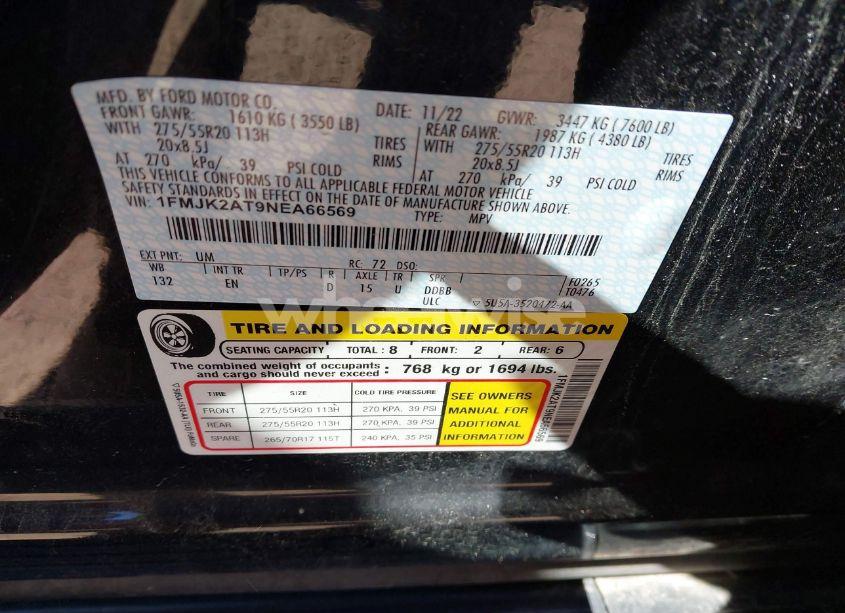 Photo 9 of 2022 Ford Expedition LIMITED MAX (VIN 1FMJK2AT9NEA66569)