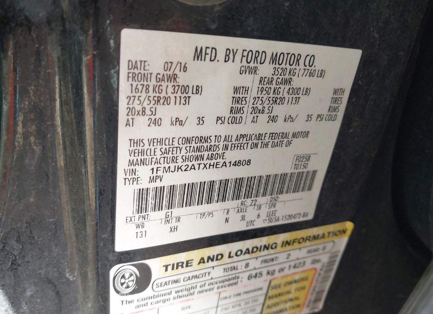 Photo 9 of 2017 Ford Expedition EL LIMITED (VIN 1FMJK2ATXHEA14808)