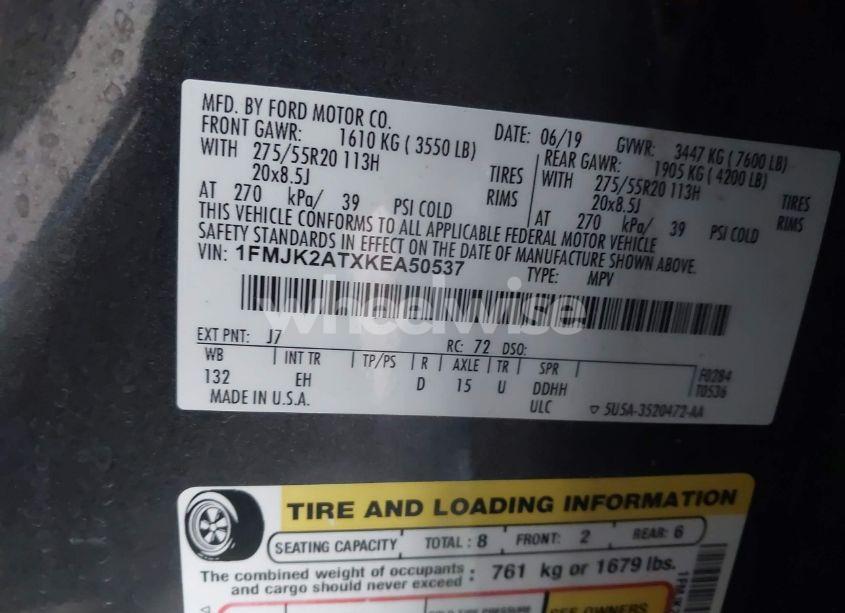 Photo 9 of 2019 Ford Expedition MAX LIMITED (VIN 1FMJK2ATXKEA50537)