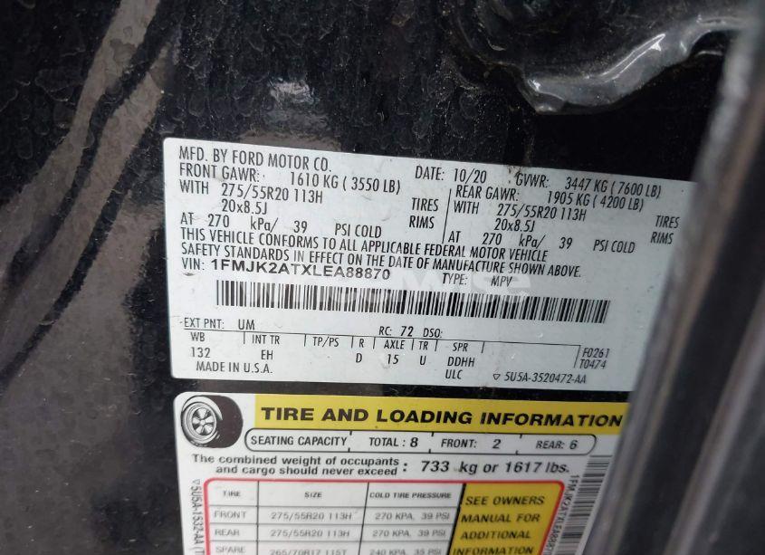 Photo 9 of 2020 Ford Expedition LIMITED MAX (VIN 1FMJK2ATXLEA88870)