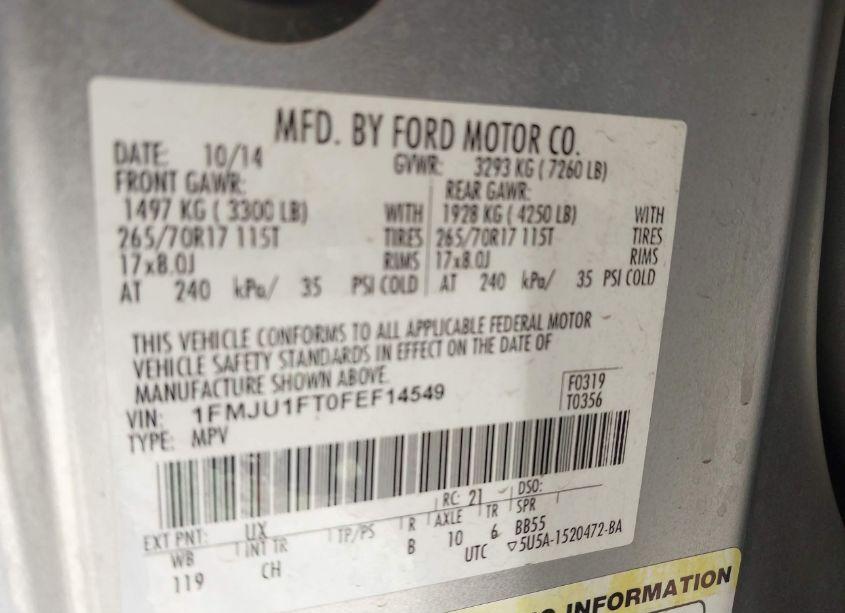 Photo 9 of 2015 Ford Expedition XL (VIN 1FMJU1FT0FEF14549)