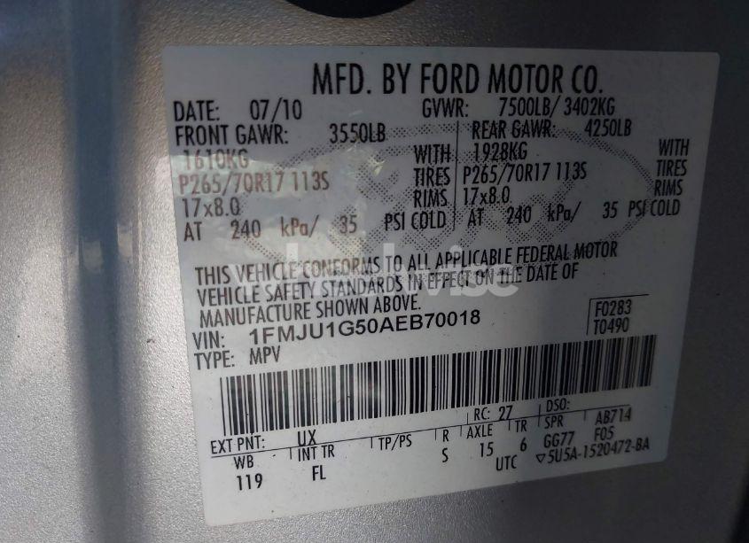 Photo 9 of 2010 Ford Expedition XLT (VIN 1FMJU1G50AEB70018)