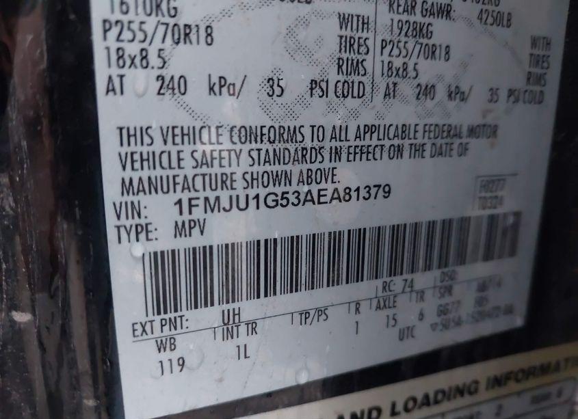 Photo 9 of 2010 Ford Expedition XLT (VIN 1FMJU1G53AEA81379)