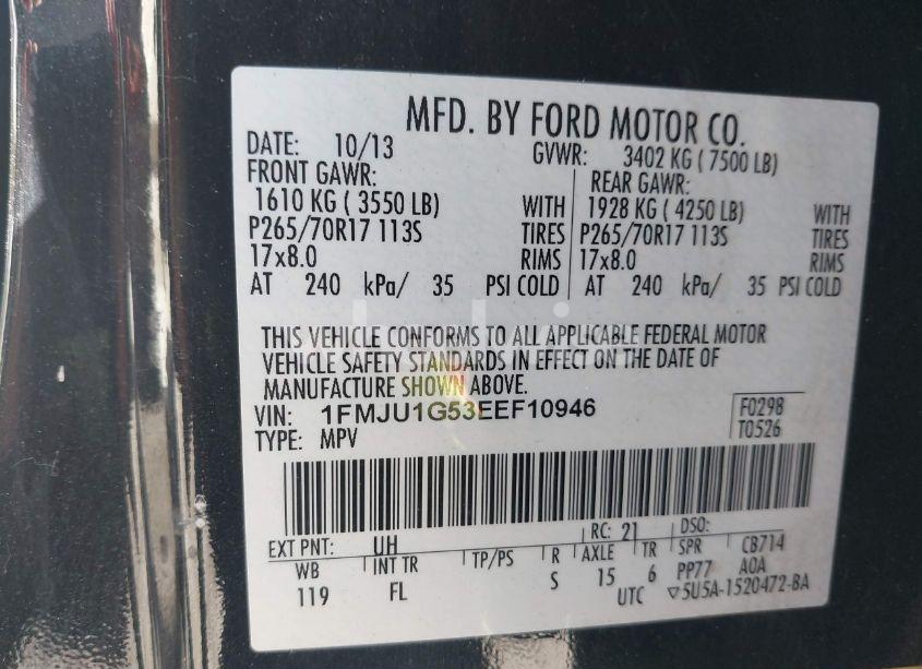 Photo 9 of 2014 Ford Expedition XL (VIN 1FMJU1G53EEF10946)