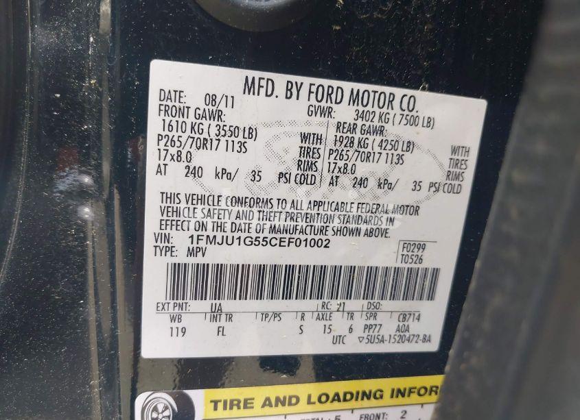 Photo 9 of 2012 Ford Expedition XL (VIN 1FMJU1G55CEF01002)