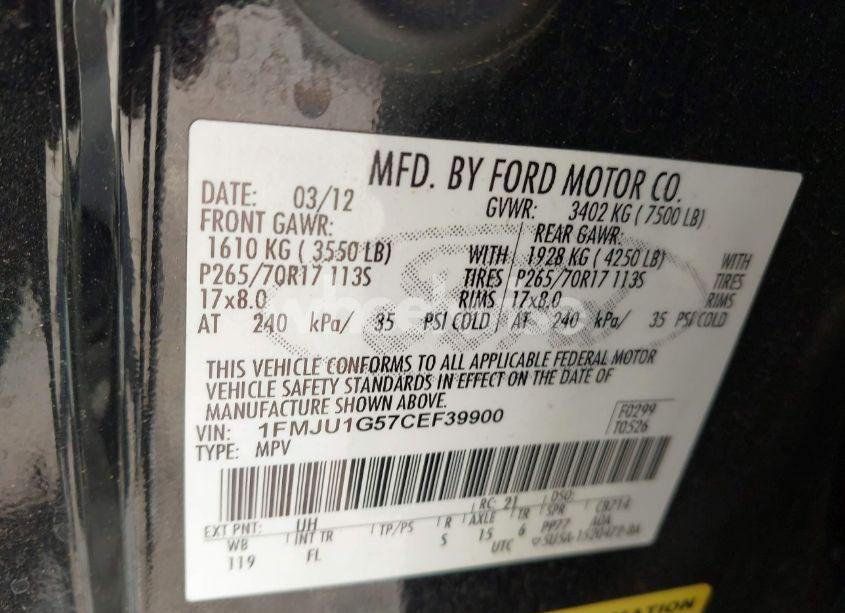 Photo 9 of 2012 Ford Expedition XL (VIN 1FMJU1G57CEF39900)