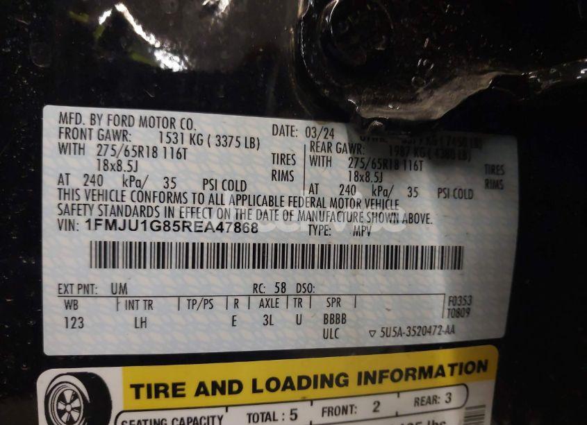 Photo 9 of 2024 Ford Expedition XL (VIN 1FMJU1G85REA47868)